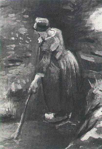Картина Ван Гога Крестьянка работающая граблями 1885